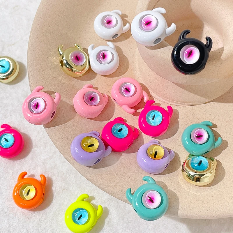6pcs Cartoon Little Monster Perforated Bead Unique Personality Alloy Beaded Bracelet Ring Necklace Accessories