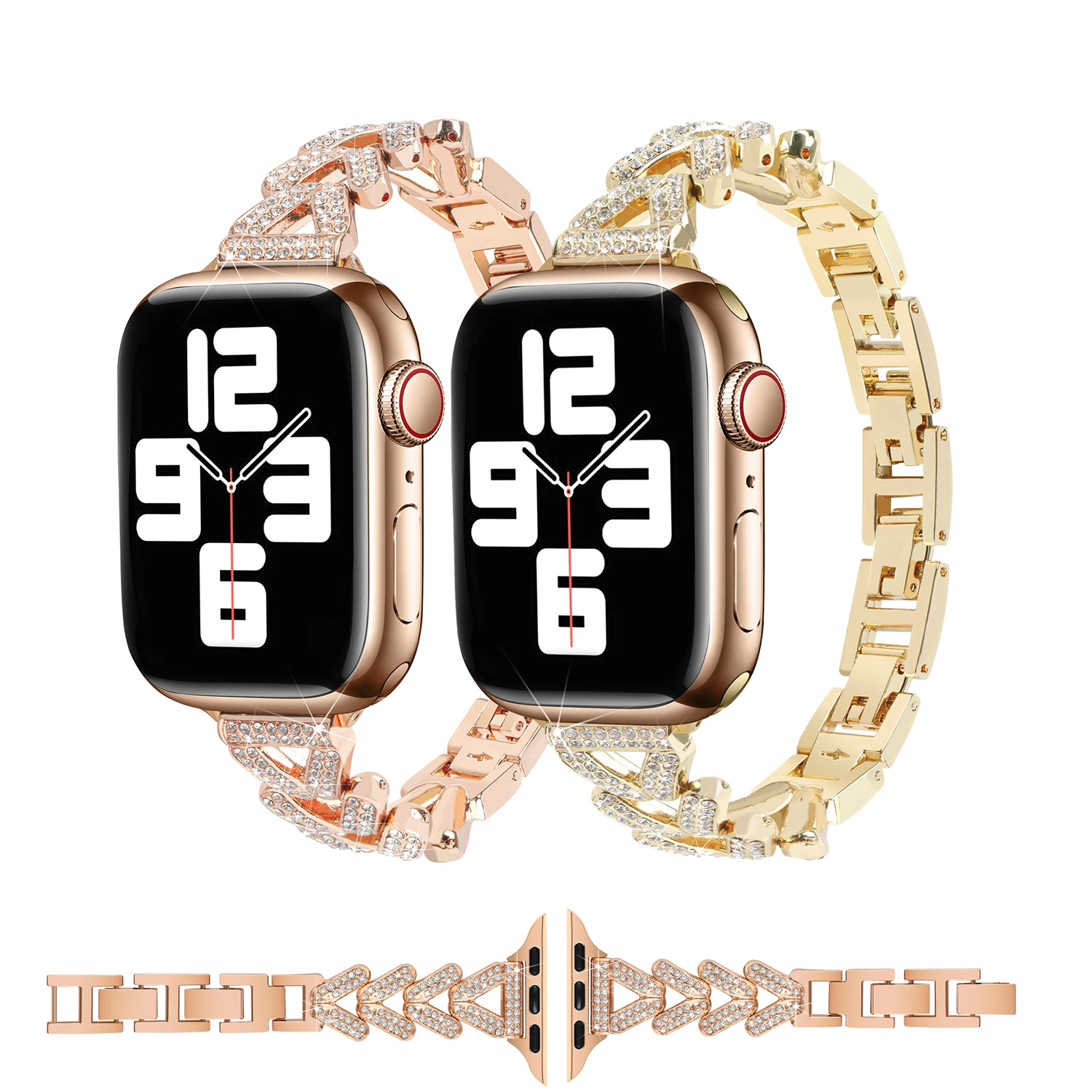 

«Легкий роскошный V-образный браслет в форме сердца» для Apple Watch S10 42/46 мм, 45-41, 40/38 мм, высококачественный ремешок для iwatch серии 9, 8, 7, 6