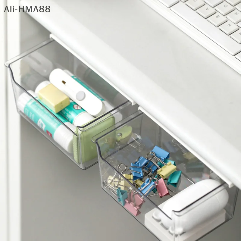 

1Pc Transparent Acrylic Storage Box Under Tabl Drawer Pull-Out Storage Shelf Cabinet Bathroom Office Storage Box Case Container