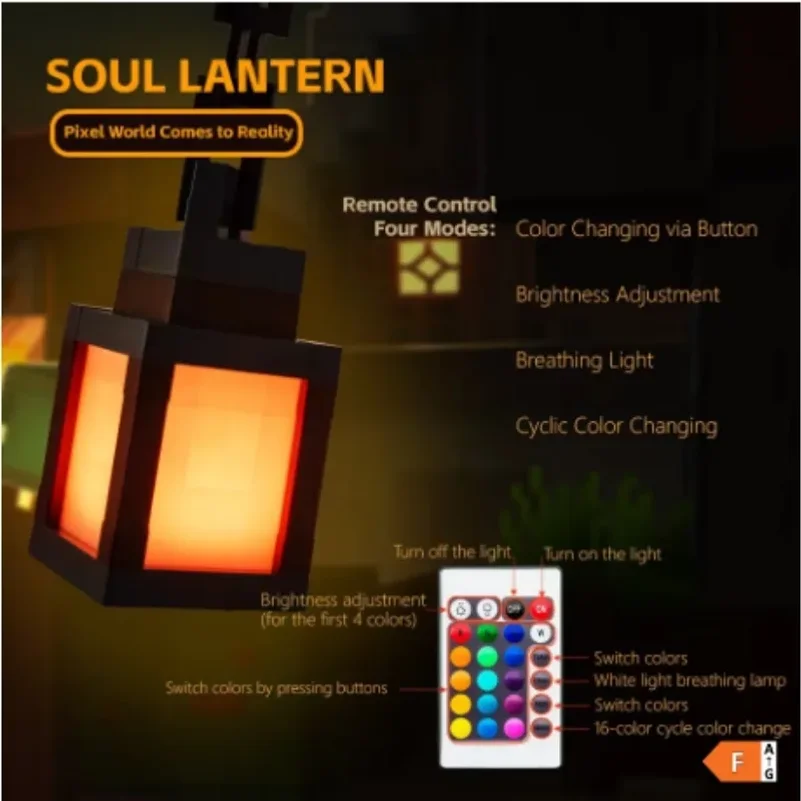 Pixel Lantern Night Light - 16 Color Changing LED Mood Light with Remote Control, Desk & Wall Mountable for Bedroom Decor Gift