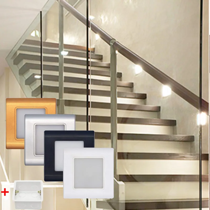 

LED Stair Light Wall Lamp Square Recessed Step Lamp Aisle Lights Footlight Embedded Walls Lighting with 86 Type BOX Porch Radar