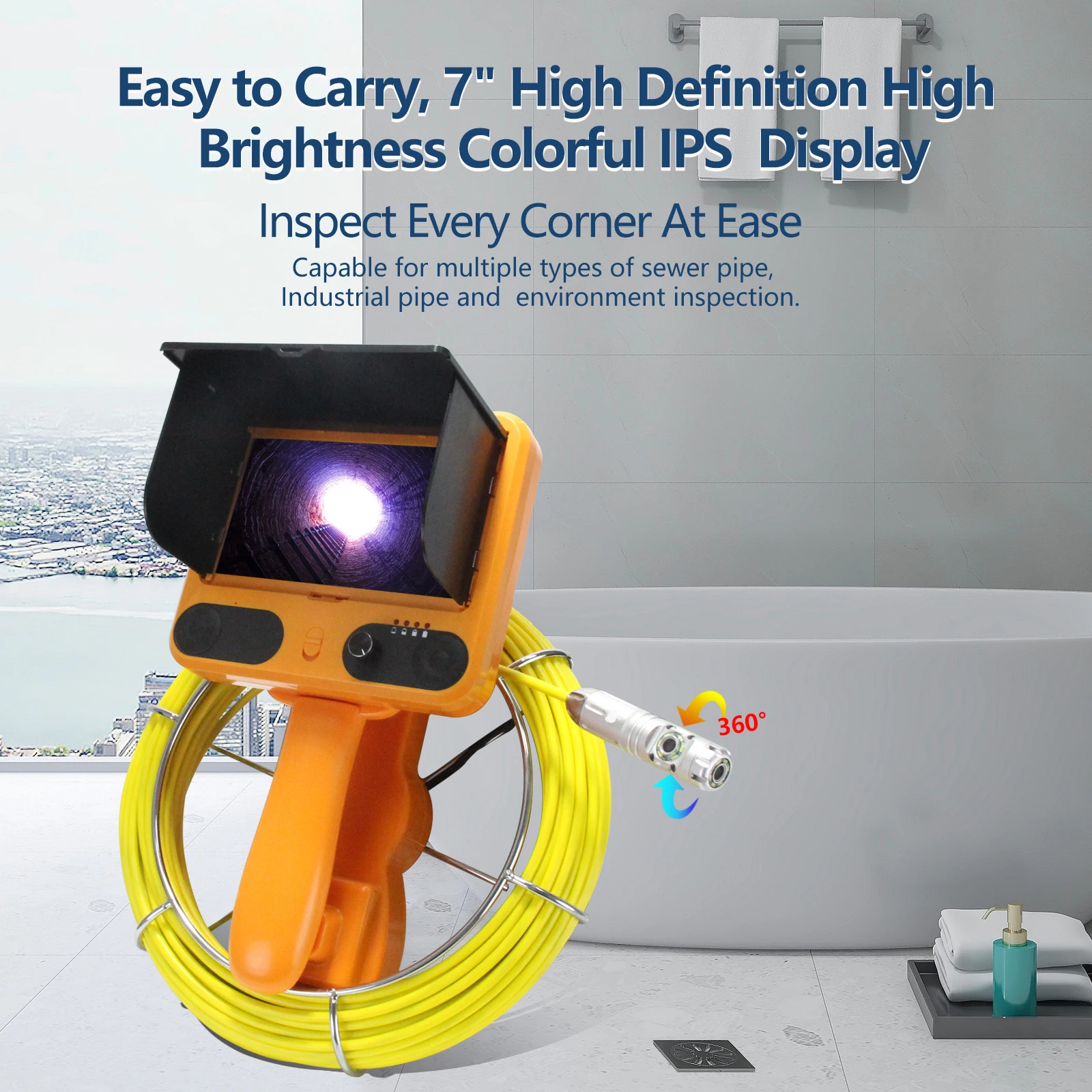7inch Color LCD Display Dual Camera Plumbing Tool Telescoping Camera Sewer Camera Pipe Inspection