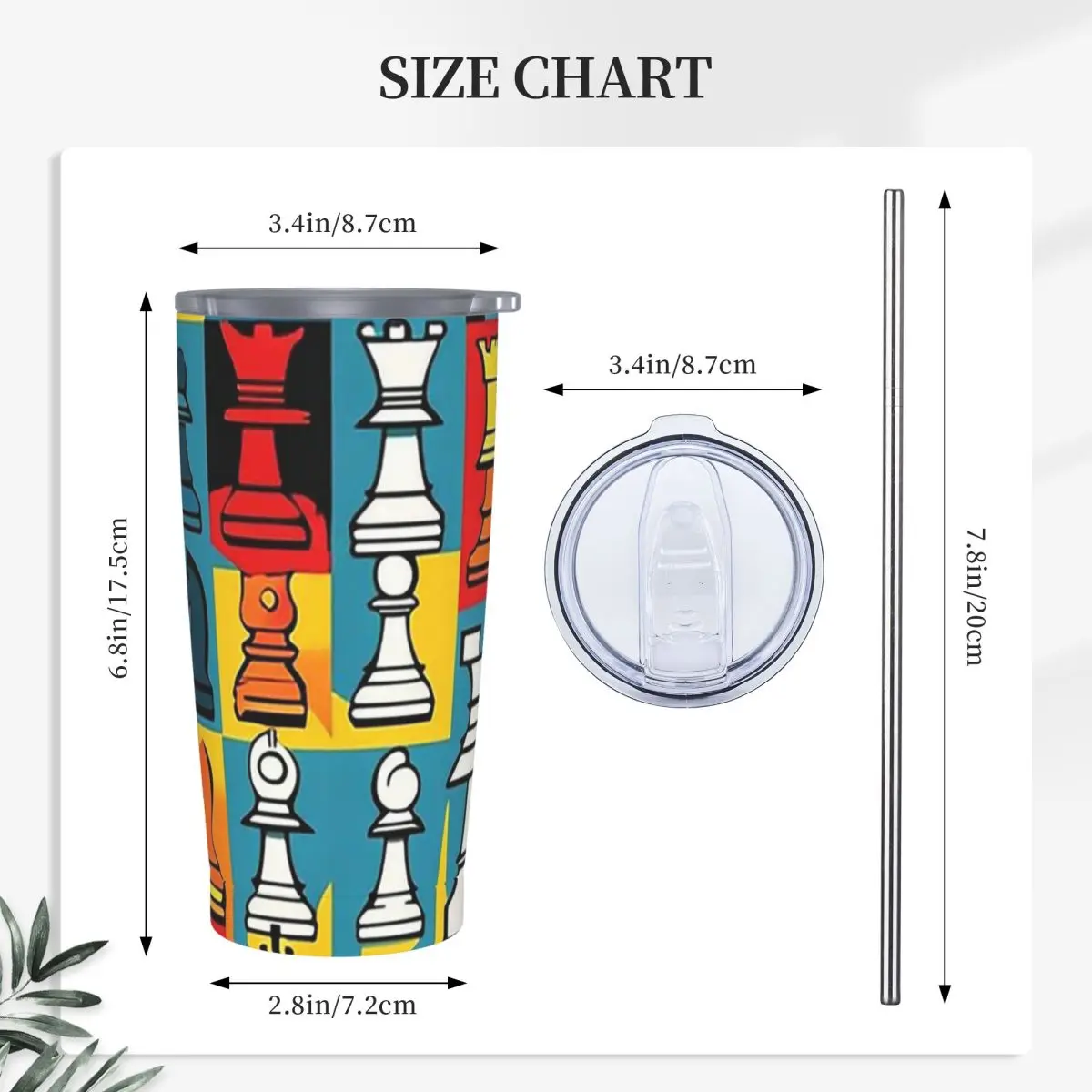 Cartoon Chess Pattern Stainless Steel Tumbler Vacuum Insulated Mugs Thermal Cold Cup Straws With Lid 20oz