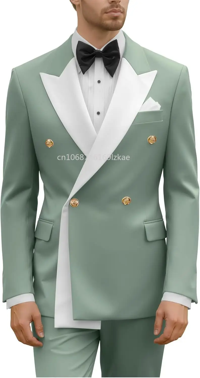 

Mens 2 Piece Suit Slim Fit Double Breasted Suit Wedding Prom Tuxedo Blazer Pants Suits Set for Formal Business