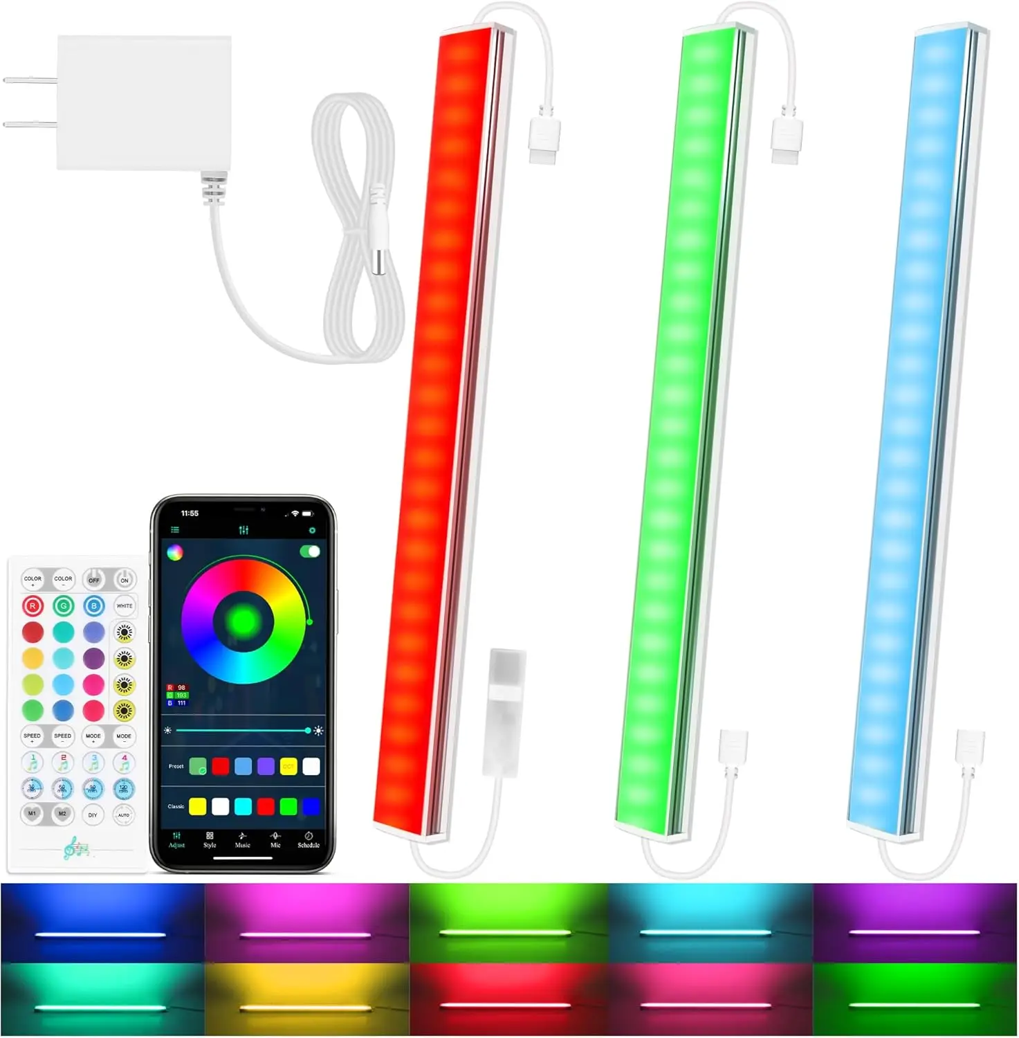 

Комплект из 3 RGB-светильников для установки под шкафы с управлением через приложение и пультом ДУ, диммируемые светодиодные ленты для кухни, столешниц, рабочих столов