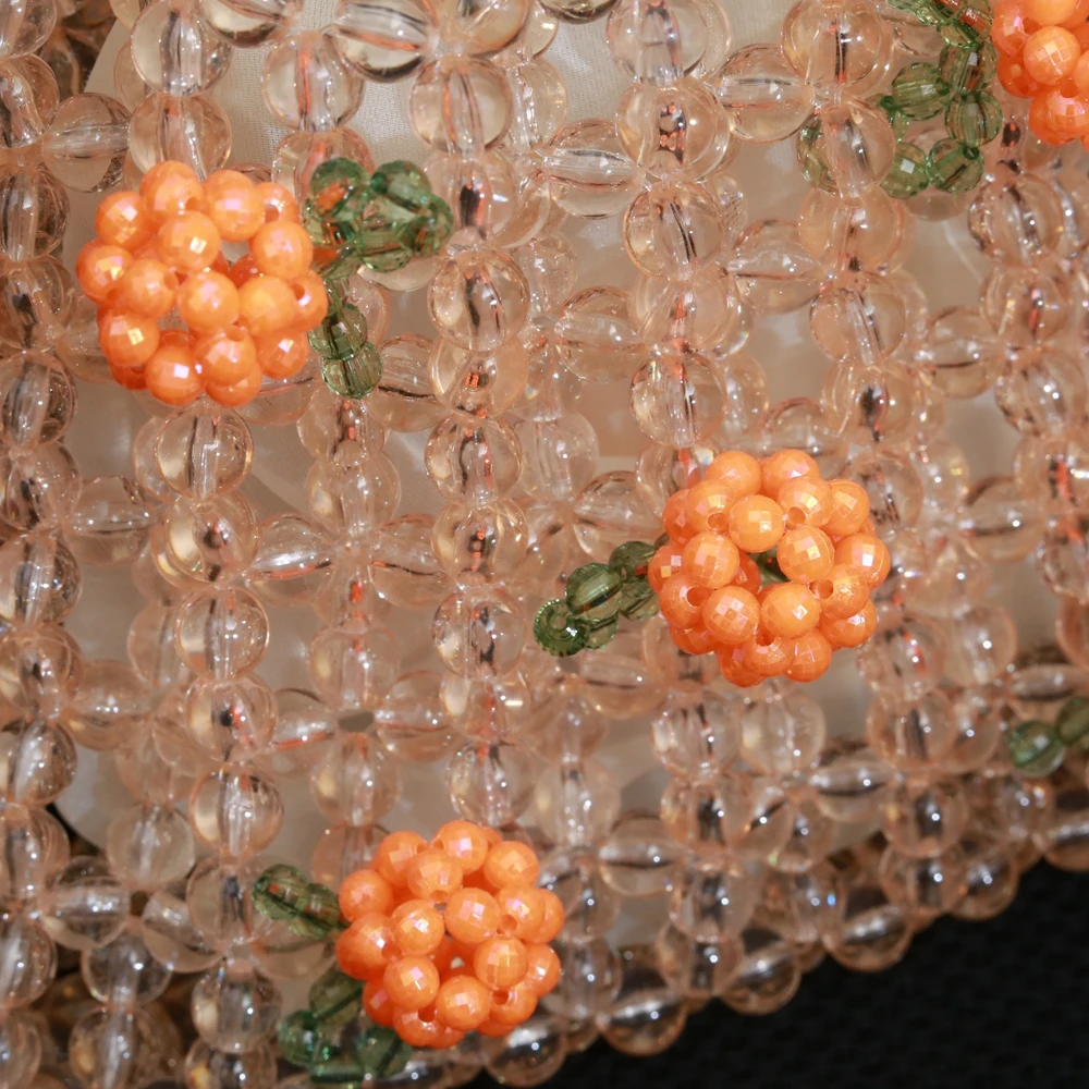 Clear Crystal Jelly Clutch Bag Girl Luxury Designer Beaded Woven Handbag for Woman Retro Orange Beaded Bag Handmade Bags