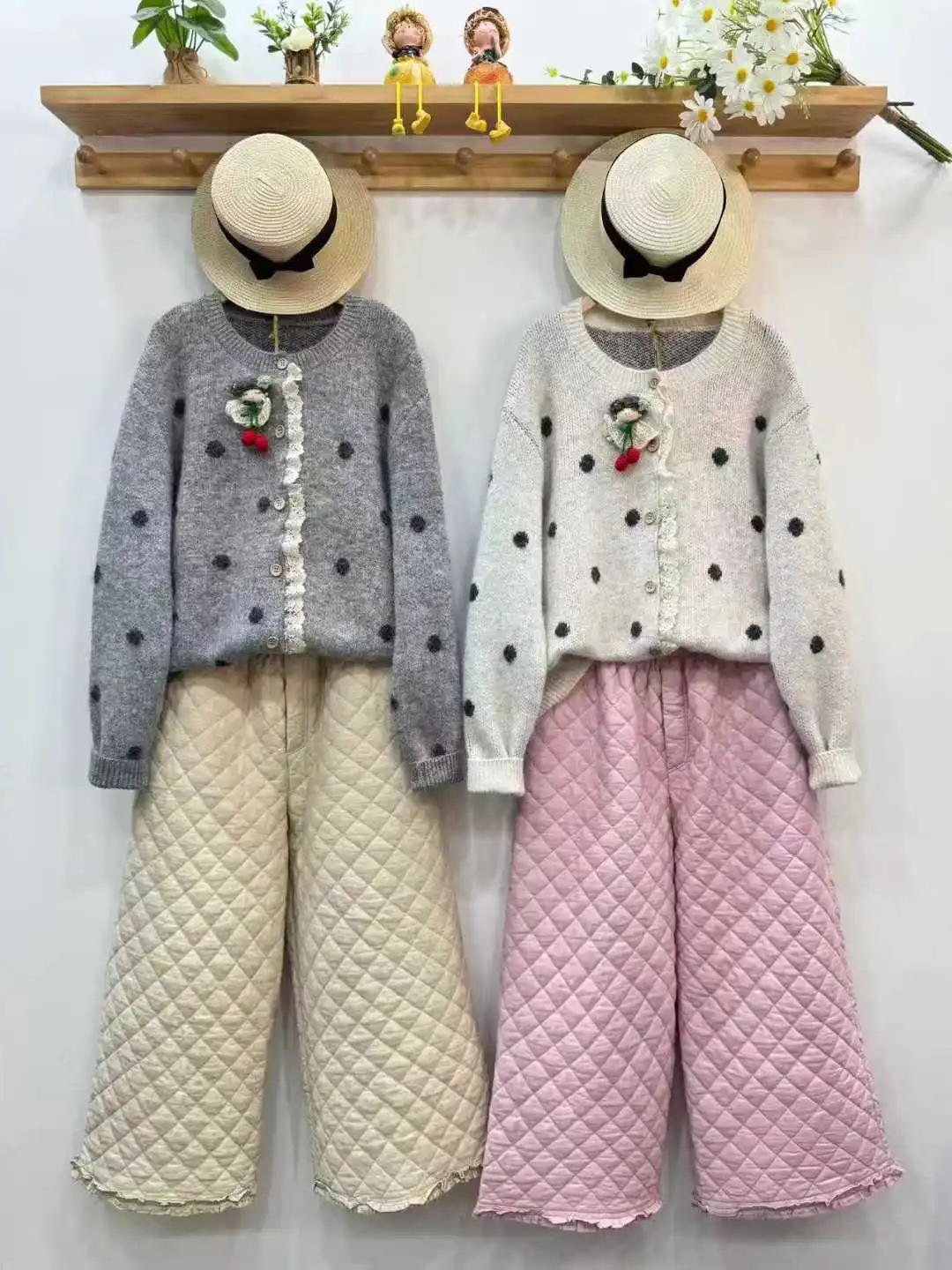 신상품 2025 겨울용 면 패딩 와이드 팬츠, 여성용 신축성 있는 허리 다이아몬드 그리드, 모리 걸 레트로 캐주얼 두꺼운 바지 B5D857CC