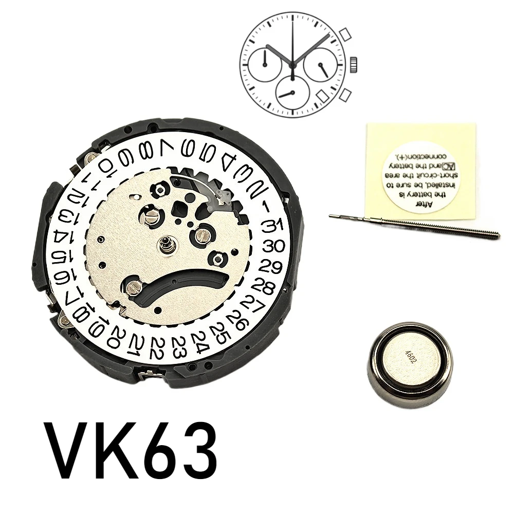 VK63A Quartz Movement Chronograph 24 Hours Replace for Watch Single Calendar