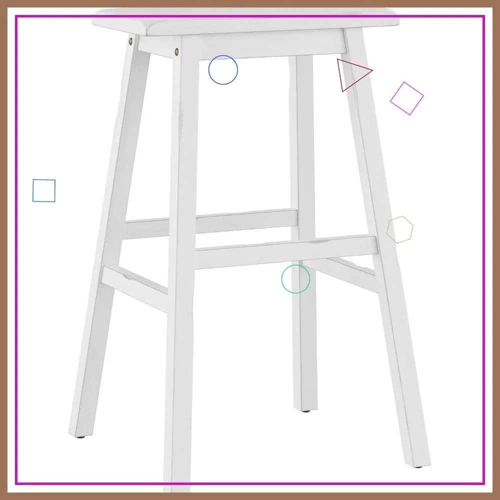 Backless Wood Bar Stool, 29 Inch Height, Distressed Sea White Finish for Rustic Farmhouse Decor