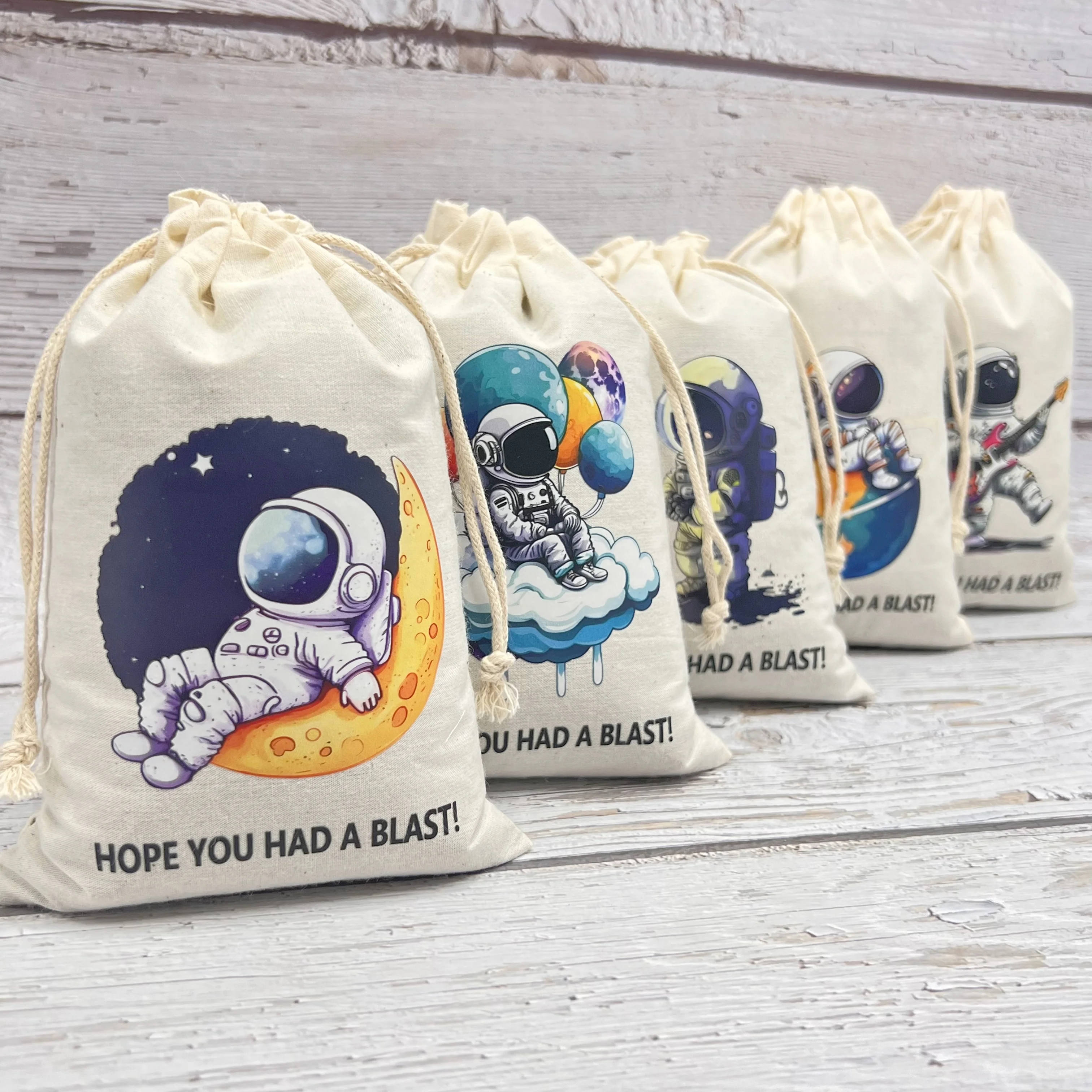 5pcs Astronaut Theme Party Favor Treat Bags Cotton Gift Bags Birthday Party Decor Kids Wedding Party Bag Baby Shower