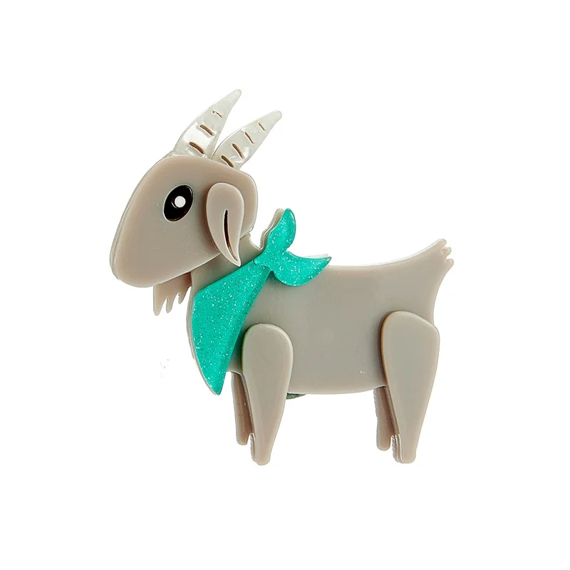 YAOLOGE 2022 New Acrylic Grey Goat Brooches For Women Men Lovely Cartoon Creative Animal Badge Lapel Brooch Pin Jewelry Gift