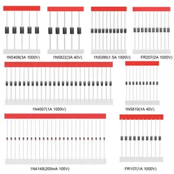 100/200PCS Rectifier Diode Schottky Diode Kit 1N4007 1N4148 1N5408 1N5819 1N5822 1N4001 1N4004 1N5404 FR107 FR207 Fast Switching