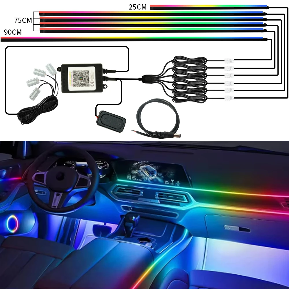 

LED Car Interior Ambient Strip Lights RGB Fiber Optic Atmosphere Neon Lighting Kit With APP Control Auto Decorative Lamps