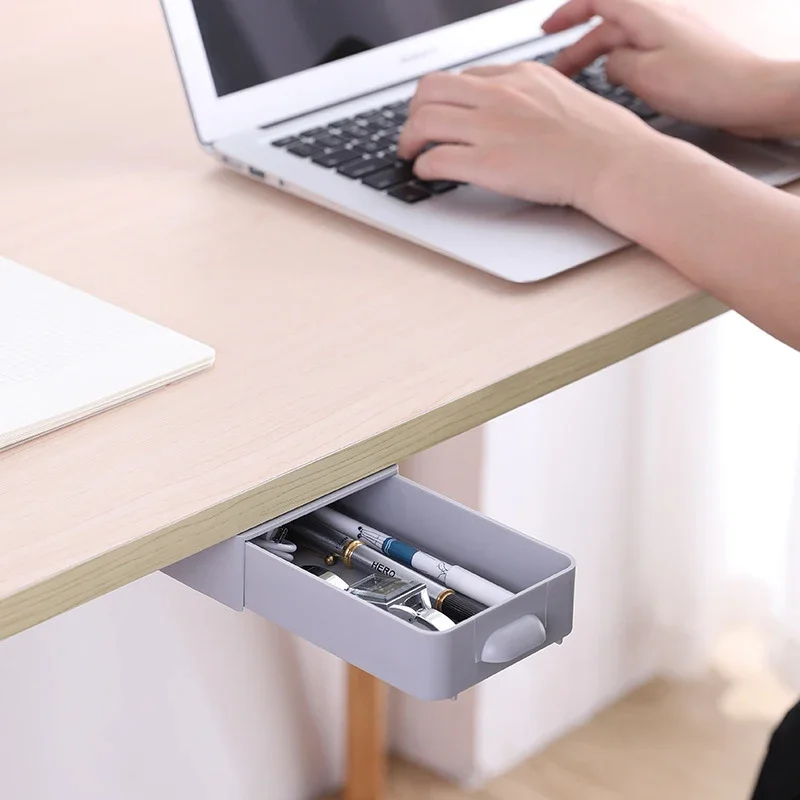 Wall-mounted Hidden Table Under Paste Desk Drawer Organizer Pen Stationery Storage Box Case Desk Drawer Box Kitchen