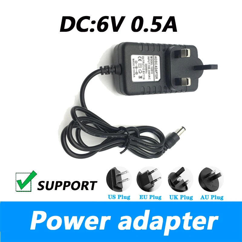 AC 100-240V DC 6V 0.5A British Gauge Power Adapter Transformer DC Switch Power Cable UK Plug AU Plug 5.5*2.1MM Power Supply