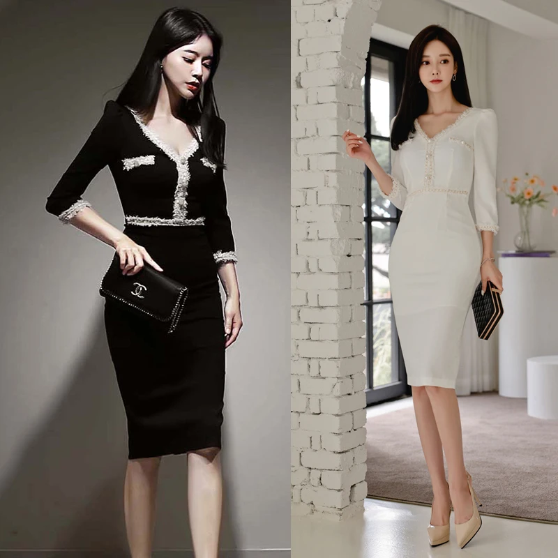 Ele emagrecimento sexy coreano sle primavera outono faion dr midi bodycon camada base saia comute fibra de poliéster zíper