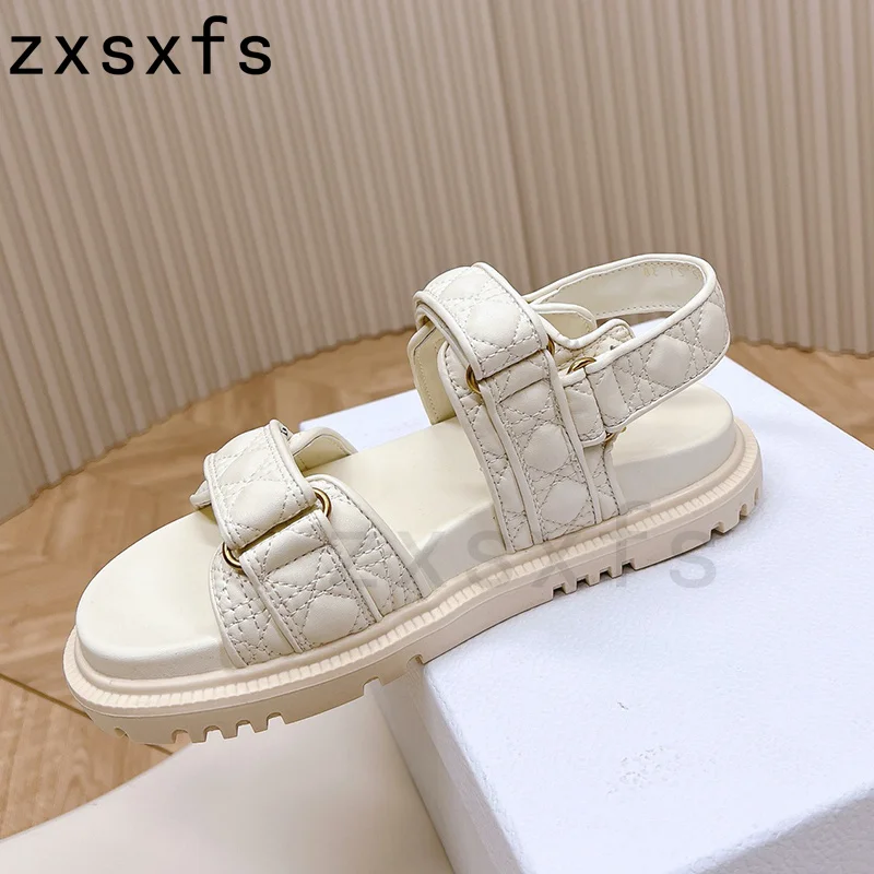 Summer Real Leather Platform Flats Sandals Women Open Toe Buckle Strap Shoes Brand Designer Casual Beach Women\'s Shoes Sandalias