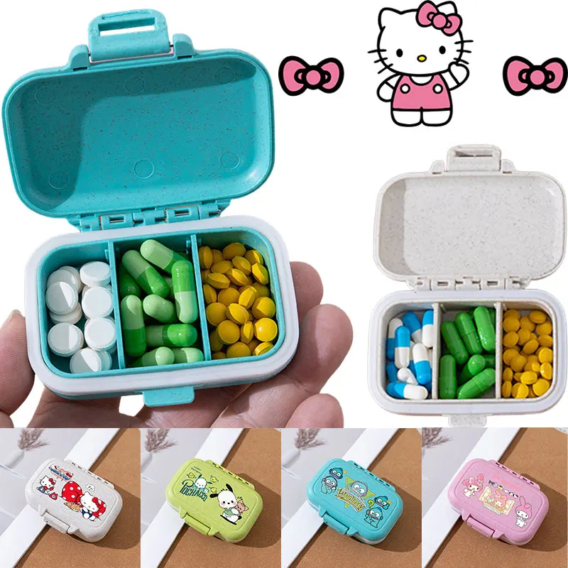 Hello Kitty Pill Box With Seal Ring Small Box For Tablets Wheat Organizer Container For Tablets Straw Container Medicines Travel