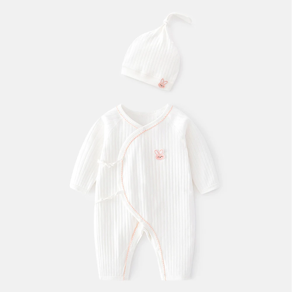 Newborn Romper Long Sleeve 100% Cotton Spring Autumn 0-6 Months Hospital Baby Clothes Unisex Baby Jumpsuit For Boy Girl With Hat