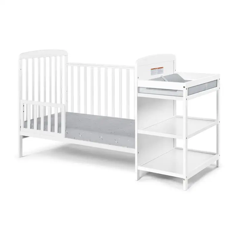 Combo berceau et changeur convertibles 3 en 1, finition blanche, hauteurs de matelas réglables, design peu encombrant, crèche élégante