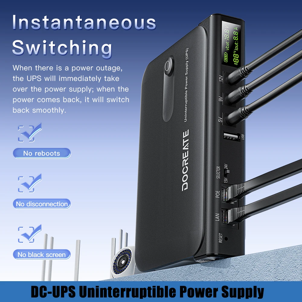 36W Digital Display UPS Uninterruptible Power Supply 5V 9V 12V Mini Backup Power Adapter No Battery For WiFi Router EU Plug