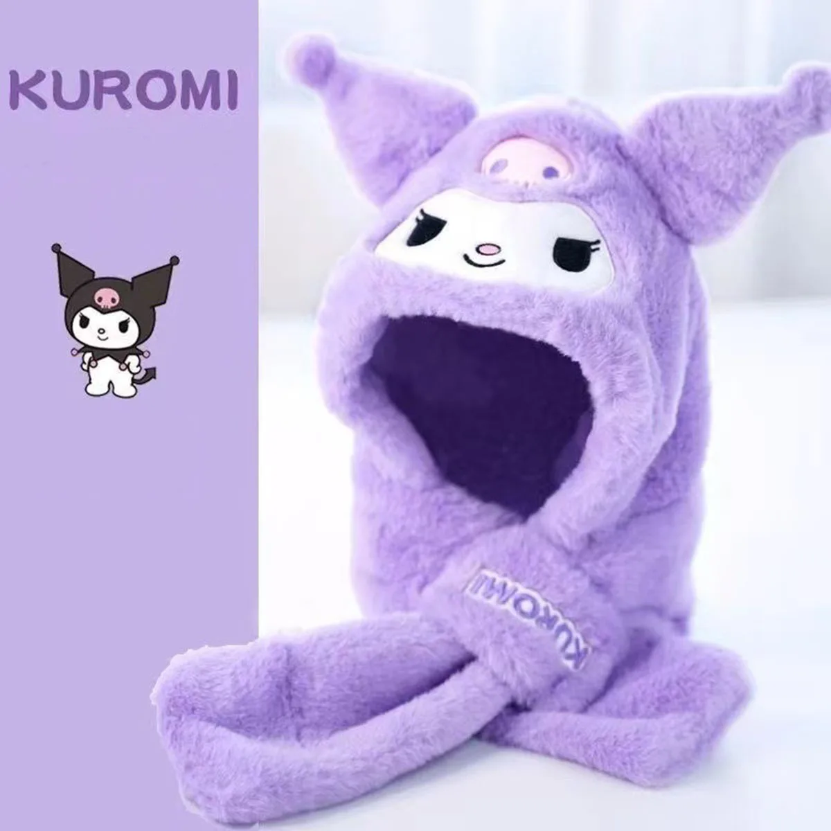 سانريو كارتون أنيمي كورومي الأطفال قبعة وشاح الكل في واحد الشتاء سدادات حماية الأذن المخملية سميكة الدافئة مقنعين وشاح #4