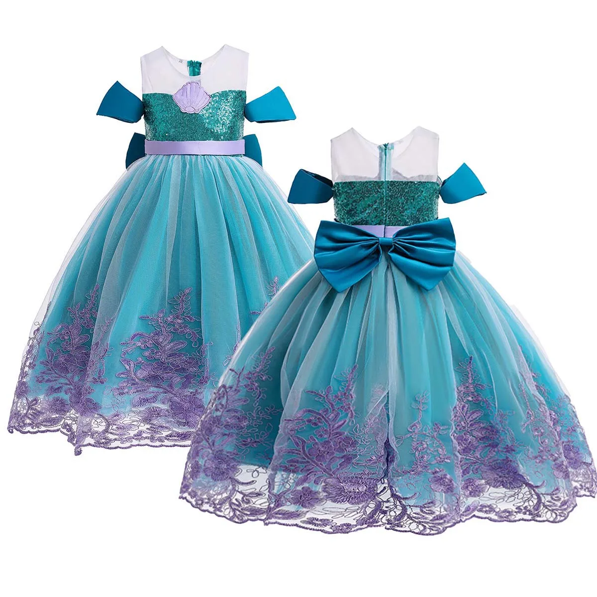 Vestido sereia com coroa e colar para meninas, Birthday Party, Princess Dress