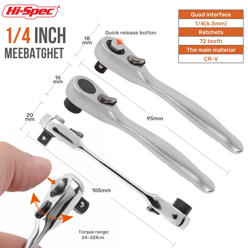 

72 Teeth Socket Mini Wrench 1/4 Inch Double Ended Quick Release Socket Ratchet Wrench Hexagon Spanner Rod Screwdriver Bit Tool