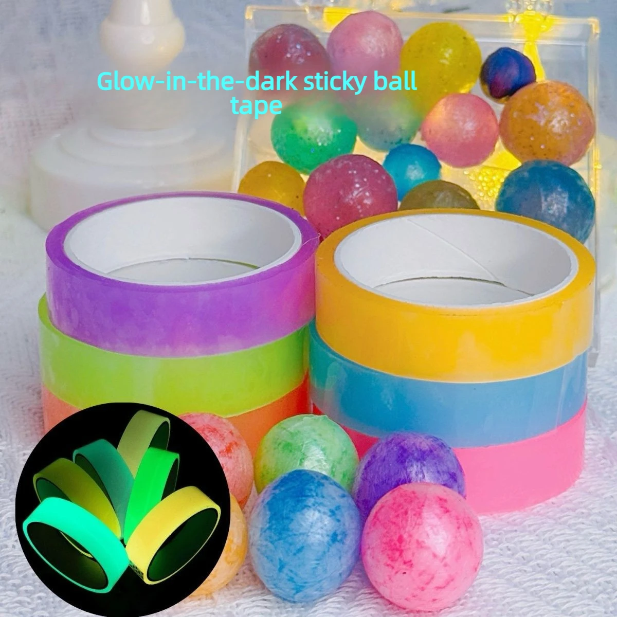 5pcs Glow-in-the-Dark Sticky Balls, Ball Tape, Crystal-Clear Water Ball Tape, Hand-Stretched, Colorful Sticky Water Ball Tape image 2