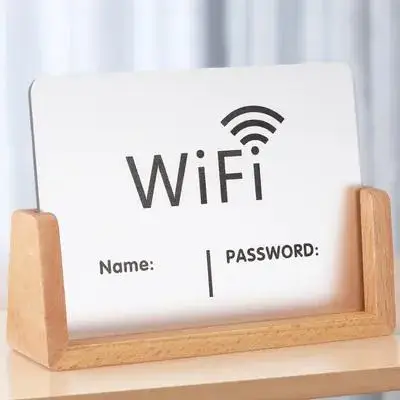 

Acrylic Prompt Sign 12x16cm Wifi Password for Guests Clear Display Stable Wooden Stand Hotel Network Tabletop Sign Professional