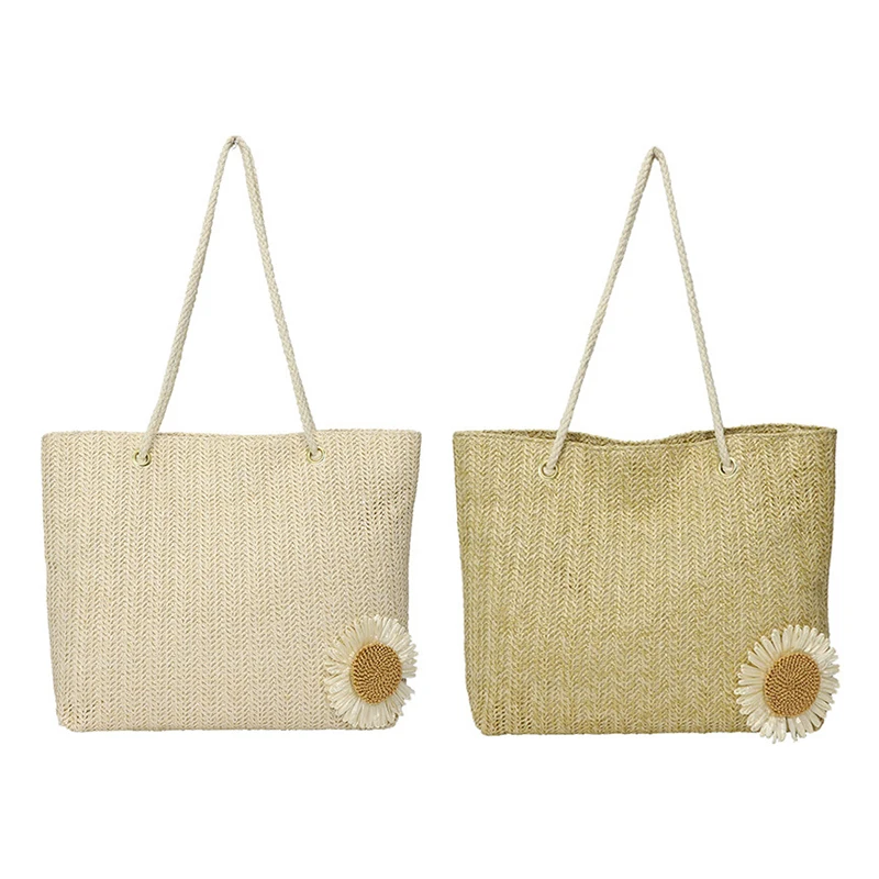 Women Straw Shoulder Bag Large Capacity Tote Bag Hand-woven Handbag Fashion Summer Beach-Bag Ladies Trendy Underarm Bag