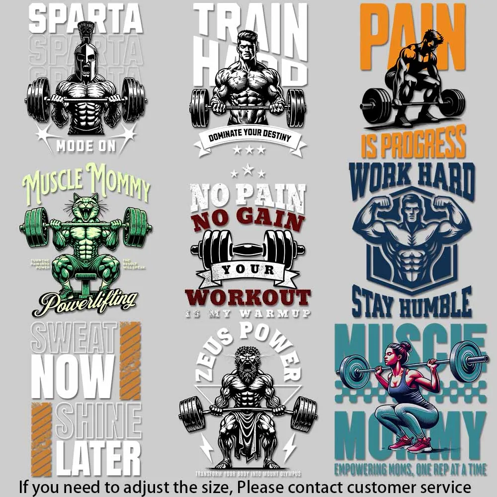 Black white muscle man graphic Retro skull weights before dates art heat transfer sticker for clothes DIY Decoration
