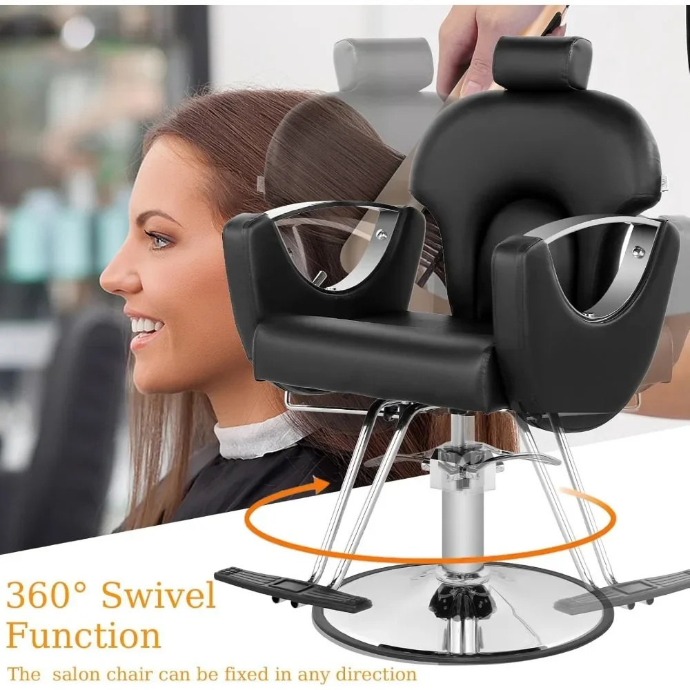 Barber Chair, 360° Swivel Adjustable Headrest Hydraulic Hair Chairs, Reclining Stylist Chairs Salon Chair