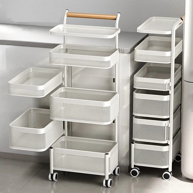 Rotating Storage Kitchen Freestanding Organizer Rack Narrow Gaps Multifunction Mobile Cart Snack Fruit Veg Estanteria Plantas