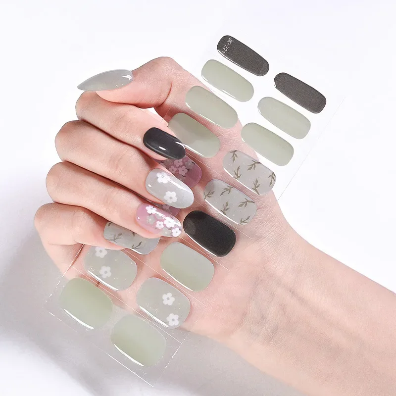 18 Tips/Sheet Uv Light Nodig Semi-Uitgeharde Gel Nagelstickers Schattige Nail Art Strips Voor Manicure Nail Art Decoraties