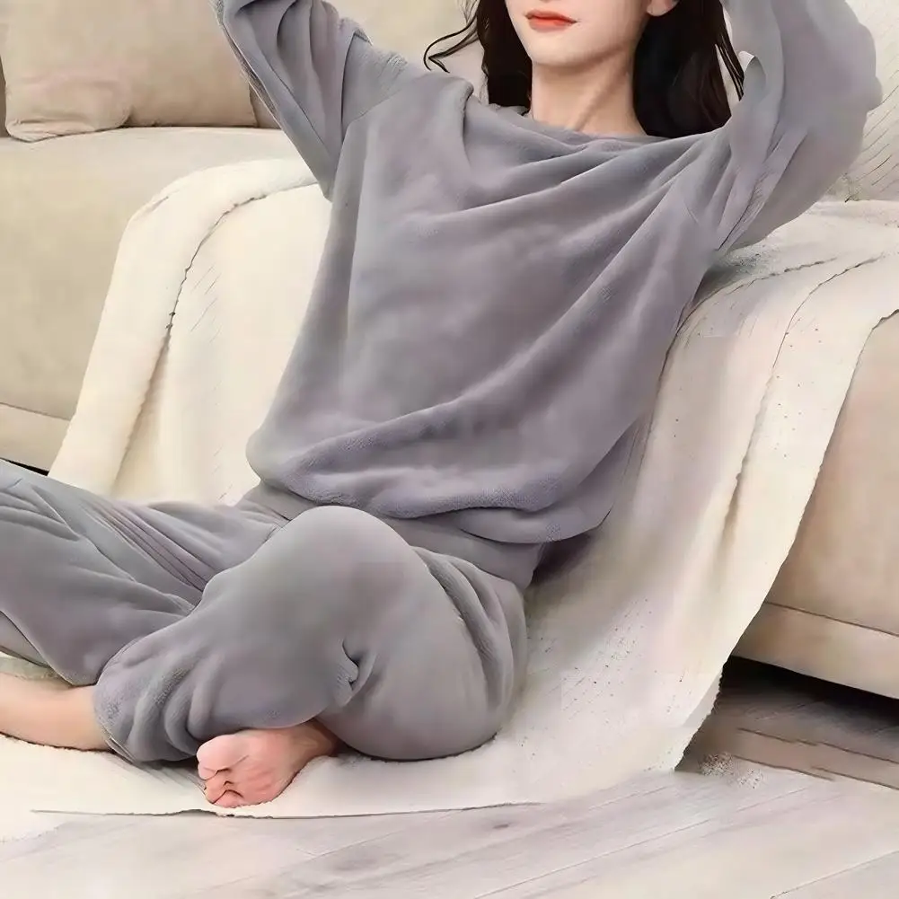 Pajamas Set Warm Flannel Pajamas Skin-touching Anti-freeze  Trendy Female Cute Pure Color Simple Pajamas Set Fleece Homewear