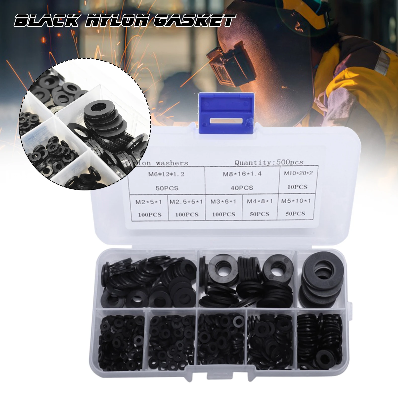 

2021 500Pcs Boxed Black Nylon Gasket M2-M10 Plastic Gaskets Washer Flat Washers Assortment Kit Perfect box Practical Durable