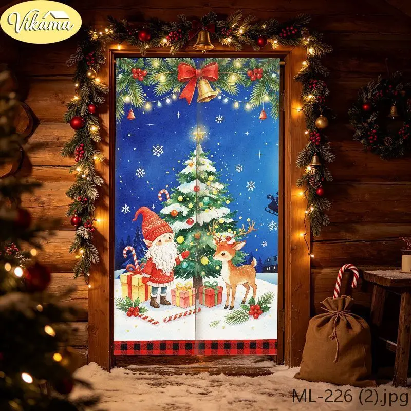 VIKAMA Cute Gnome Christmas Half Curtain Scandinavian Style Fabric Curtain Privacy Divider Entryway Kitchen Cozy Home Decor