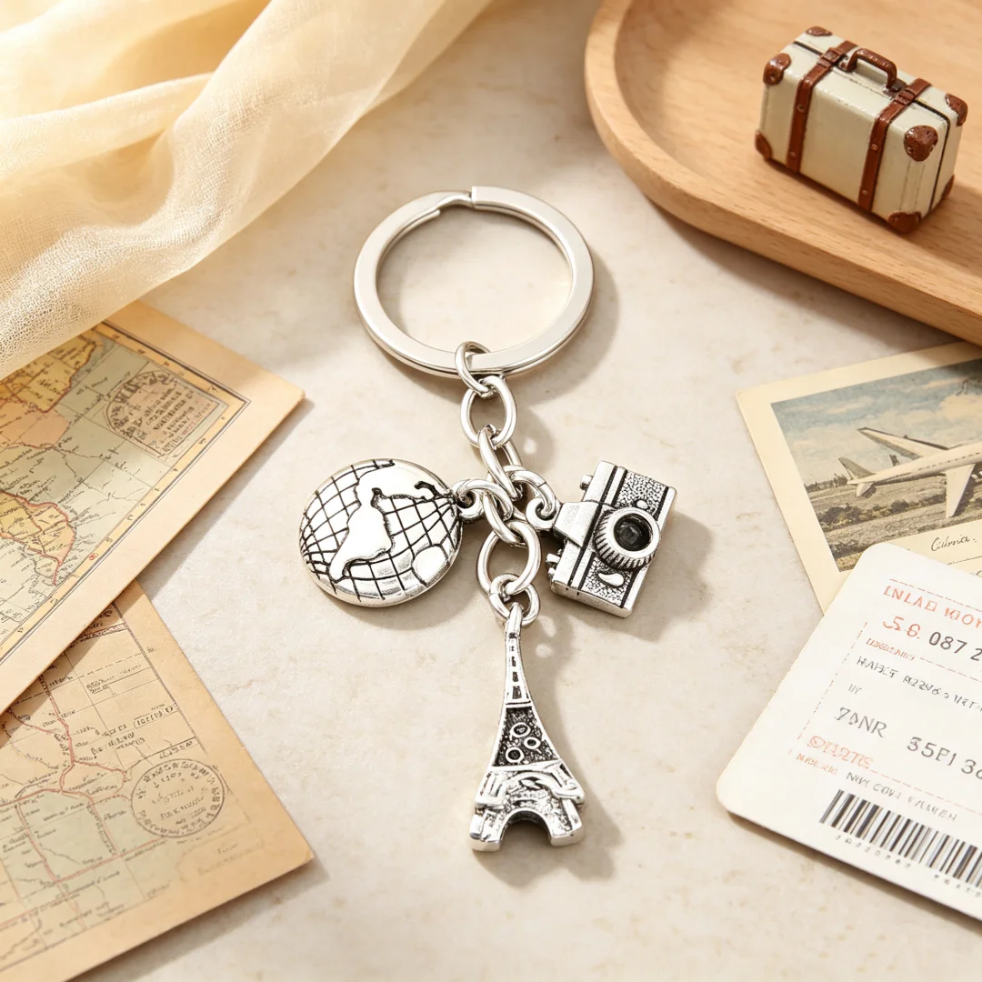 1Pc Popular Eiffel Tower Globe Map Keyring Handmade Camera Travel Theme Keychain Bag Hanging Accessories Souvenir Jewelry Gifts