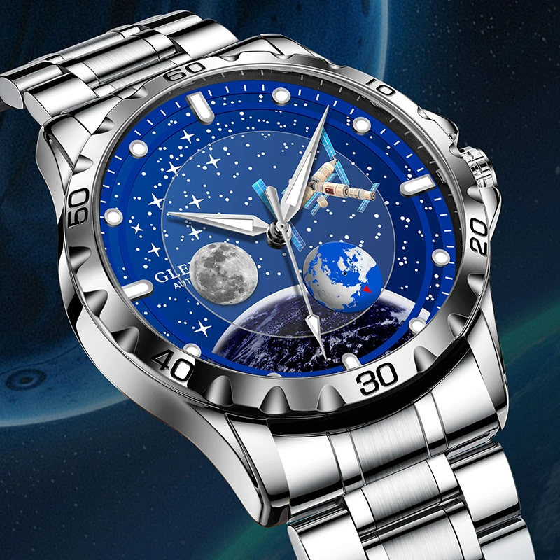 Glenaw men's authentic starry moon rotation personalized design fully automatic mechanical men's waterproof fashion watch 8995