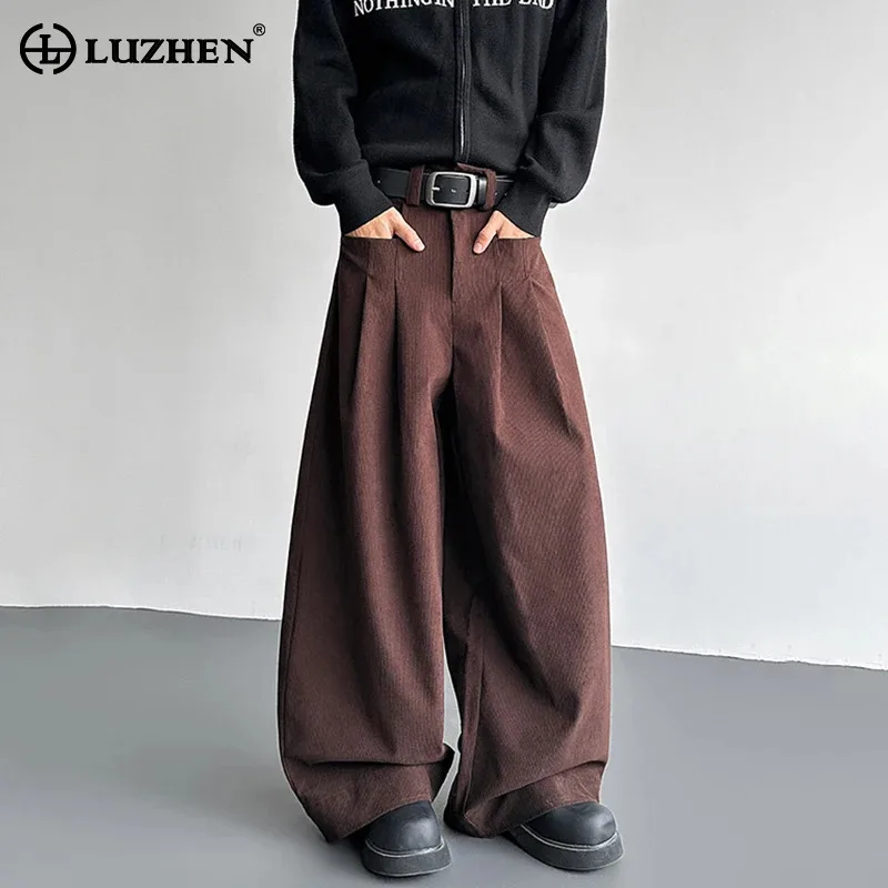 

LUZHEN 2025 модные оригинальные плиссированные дизайнерские карманы украшают широкие брюки мужские красивые элегантные свободные повседневные брюки JY5253