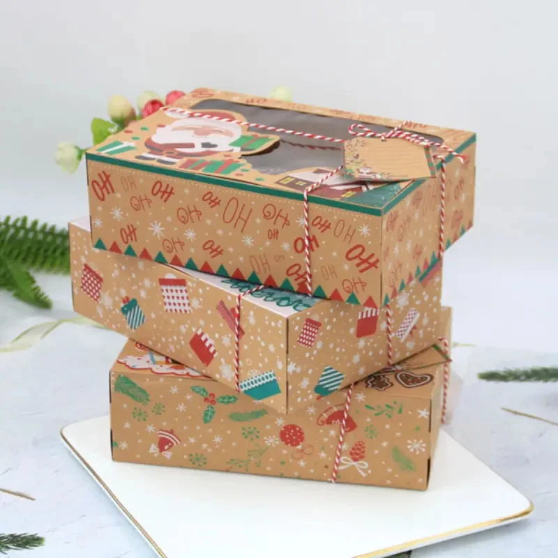 

27/36 PCS Christmas Cookie Box With Window Kraft Paper Candy Chocolate Kids Gift Packaging Boxes Christmas Holiday Party Gifts