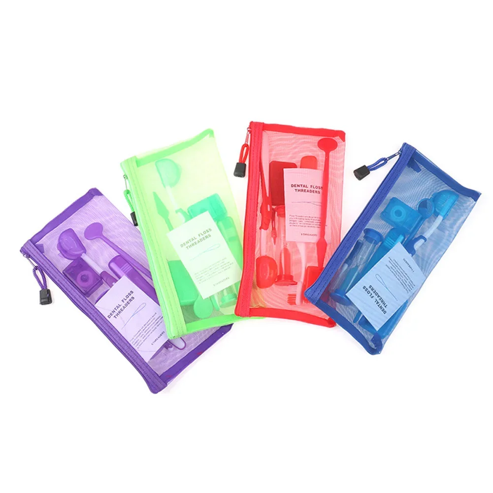 8 unids/set Estuche De Viaje suministro de ortodoncia Kit de herramientas de cuidado bucal cepillo de dientes cera protectora hilo Dental espejo bucal cepillo Interdental