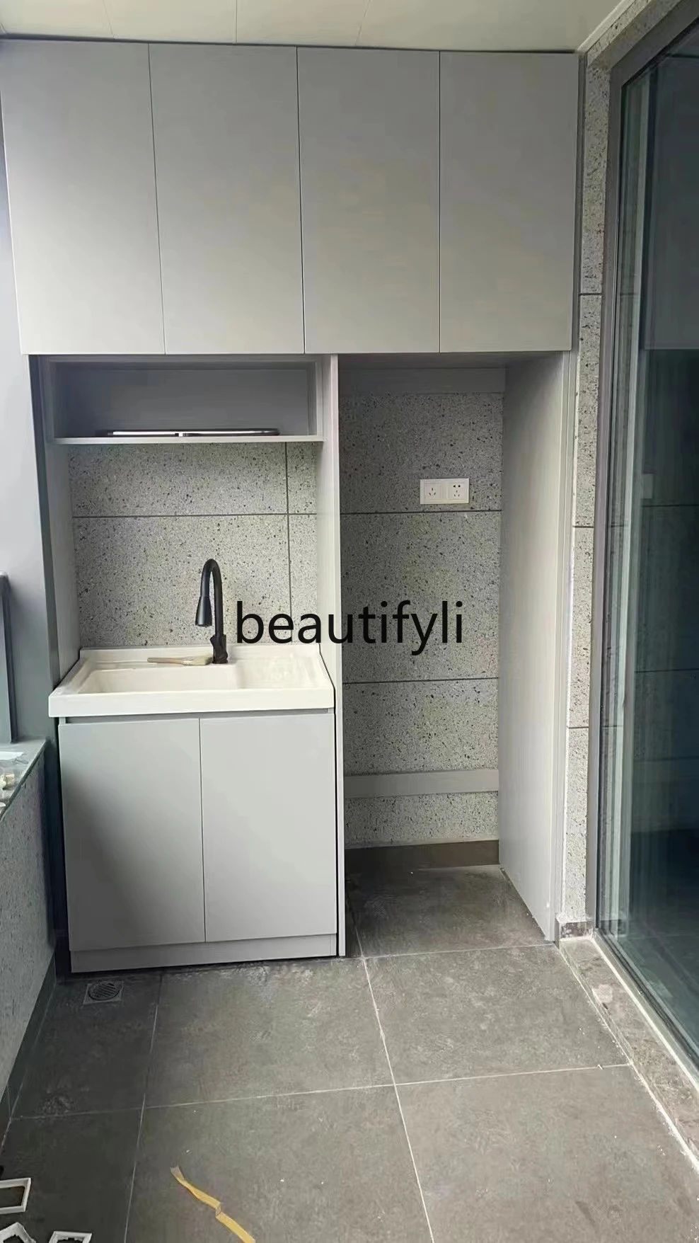 1*Customizable modern simple balcony washing machine hanging cabinet, space aluminum wall-mounted locker