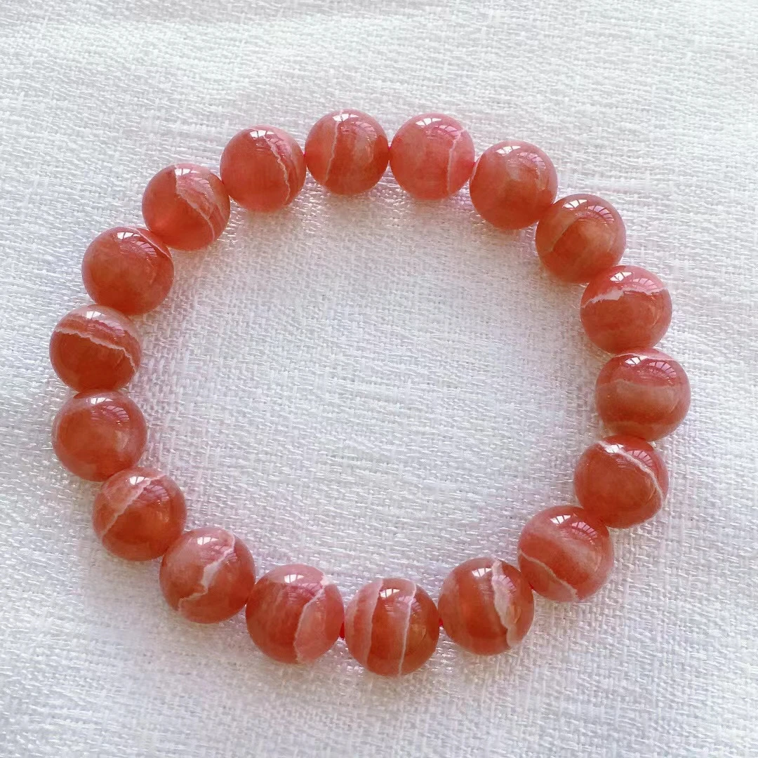 Natural Rose Rhodochrosite Round Beads Bracelet Fashion 11mm Stretch Women Red Rhodochrosite Jewelry AAAAA