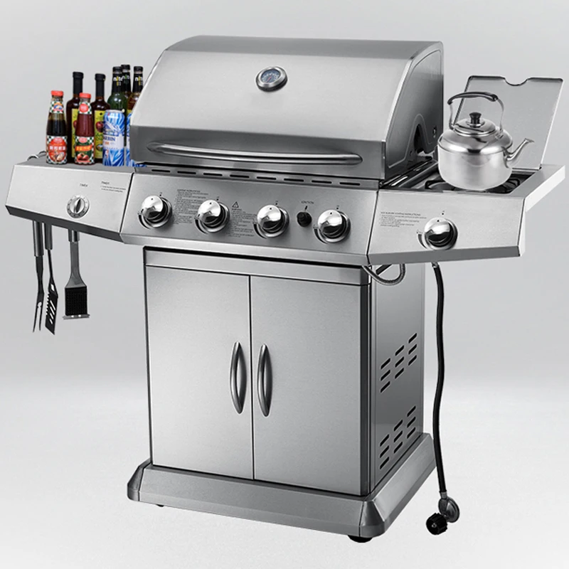 Airo 4 Burners+1 Side Cooking Stove Gas or Charcoal Barbecue Grill Vertical Home Garden Outdoor Party Use