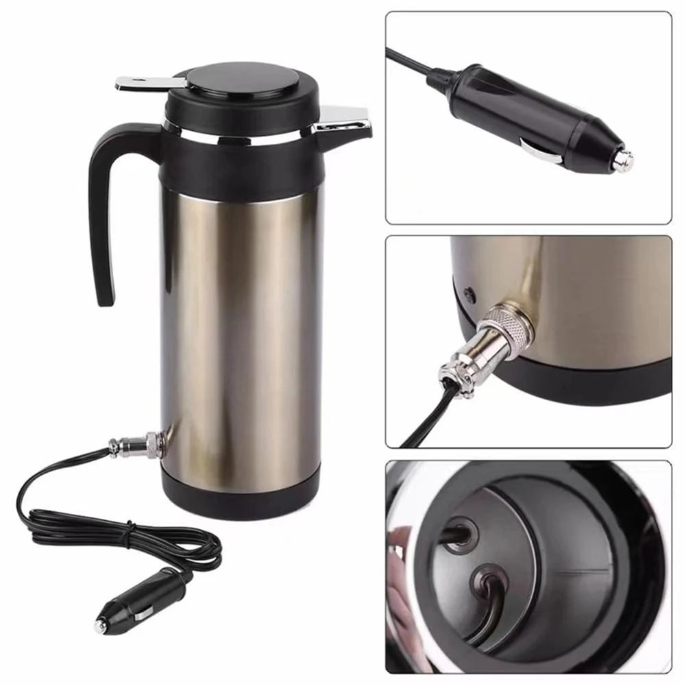 1200 ML Car Hot Kettle Car Truck Water Heater Large Capacity 12/24 V Travel Electric Kettle Auto Shut Off Stainless Steel Kettle