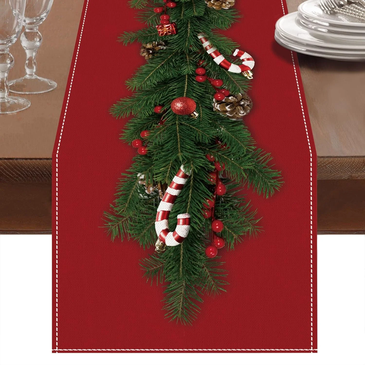 VIKAMA roter Weihnachtsbaum-Dekoration, Tischläufer, saisonale Winter-Weihnachtsfeier-Dekoration, Urlaub, Innenbereich, Zuhause, Küche, Dekor