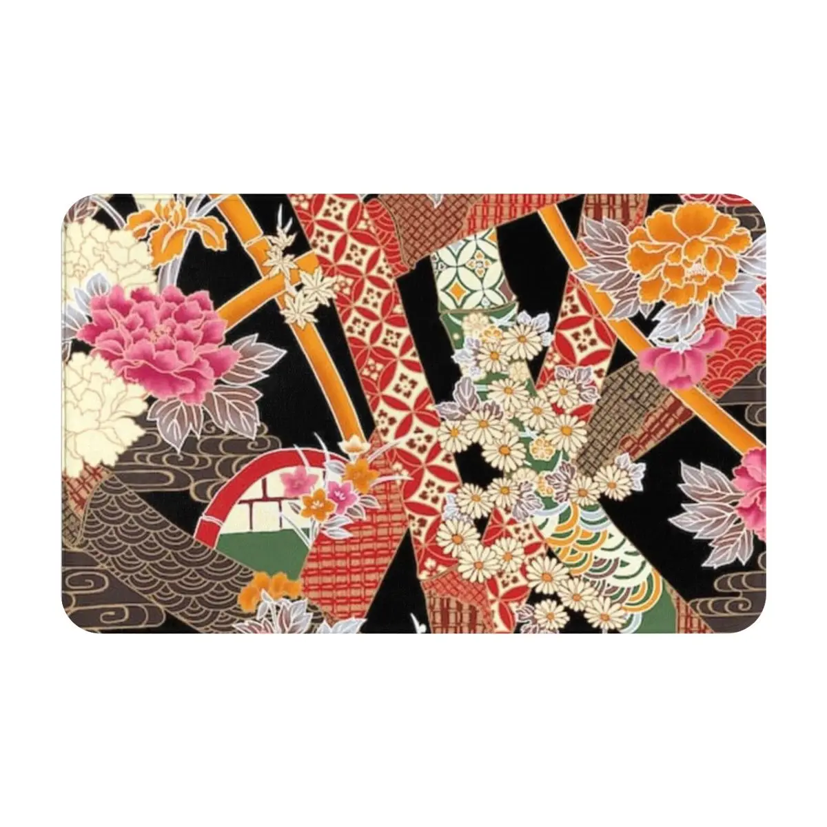 

Plush Flannel Non-Slip Area Rug Beautiful Japanese Patterns Comfortable and Durable Floor Mat for Home and Office