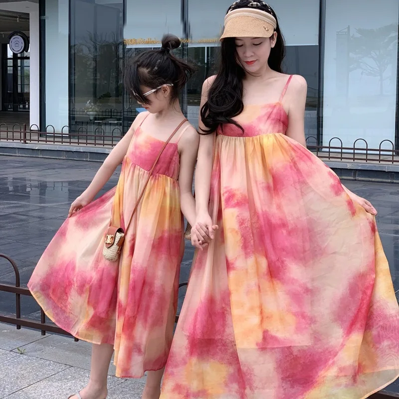 

2026 Tank Mother Daughter Matching Dresses Family Set ‌Tie-Dye Mommy and Me Clothes Mom Mum Baby Women Girls Long Dress Clothing